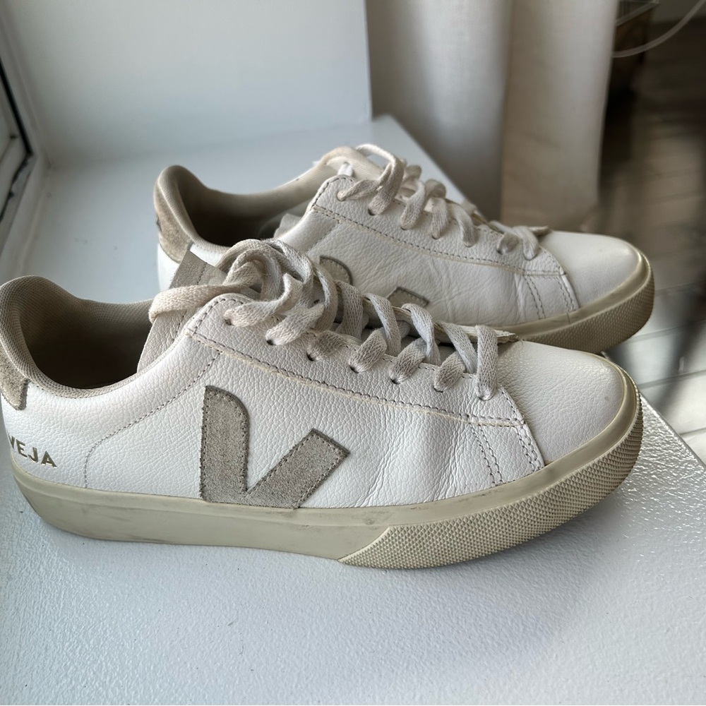Veja Off-White and Tan Sneakers